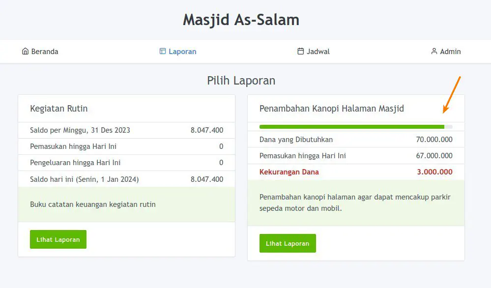 Tampilan Progress Bar Buku Kas